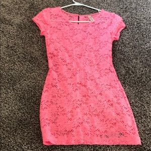 Neon pink lace dress